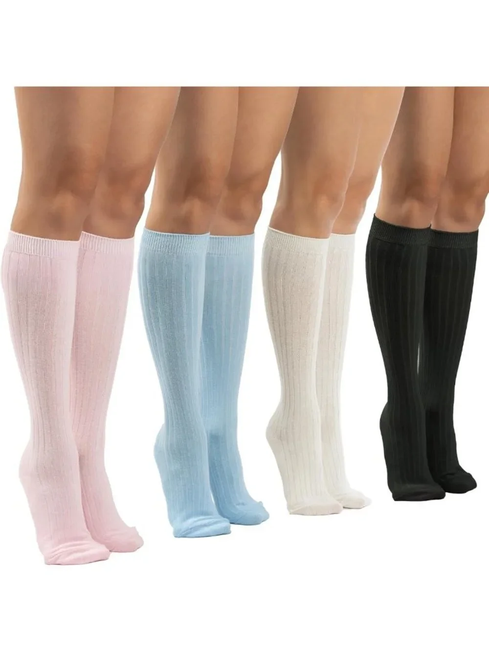 Striped Cotton Knee High Socks for Women | 4 Pairs Tube Socks | Fashionable
